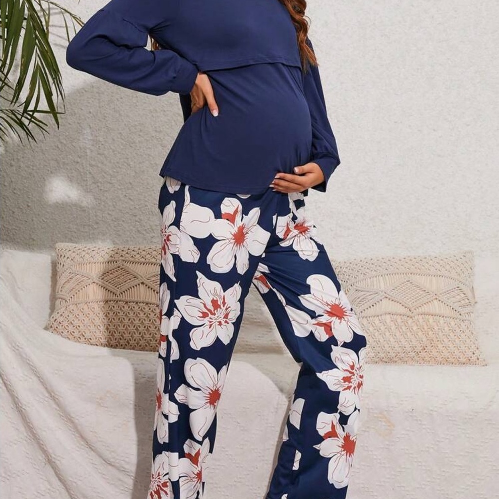 Navy Floral Maternity Lounge Suit